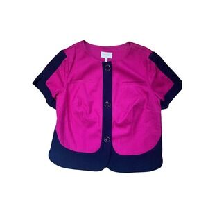 NWT Laundry by Shelli Segal Pink Navy‎ Textured Short Sleeve Button Front Jacket